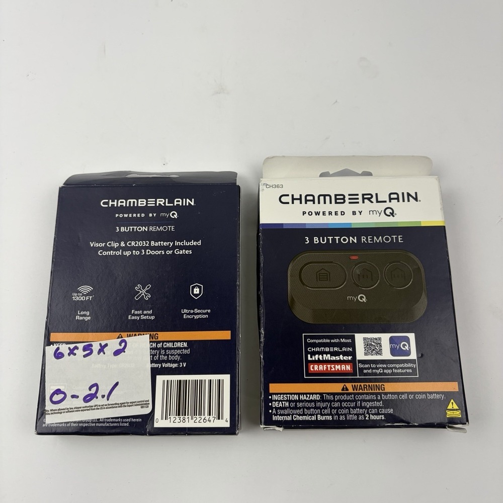 Chamberlain CH363 myQ 3-Button Garage Door Opener Remote 2-Pack Genuine